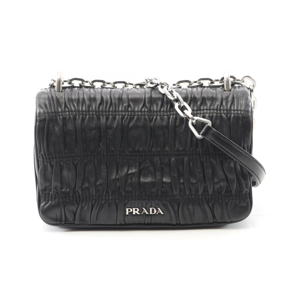 Prada Nappa Gaufre Chain Shoulder Bag in black gathered leather